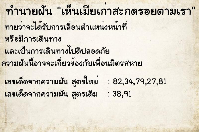 ทำนายฝันทำนายฝันเห็นเมียเก่าสะกดรอยตามเรา