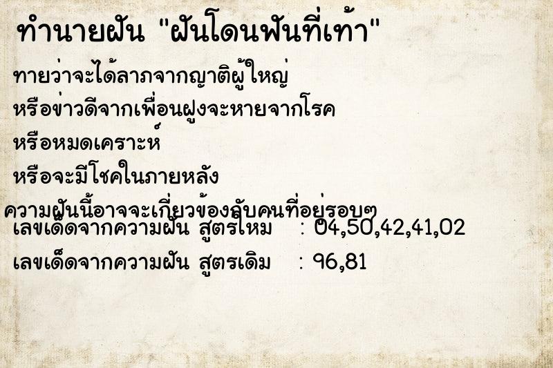 ทำนายฝันฝันโดนฟันที่เท้า ทำนายฝันทำนายฝันฝันโดนฟันที่เท้า