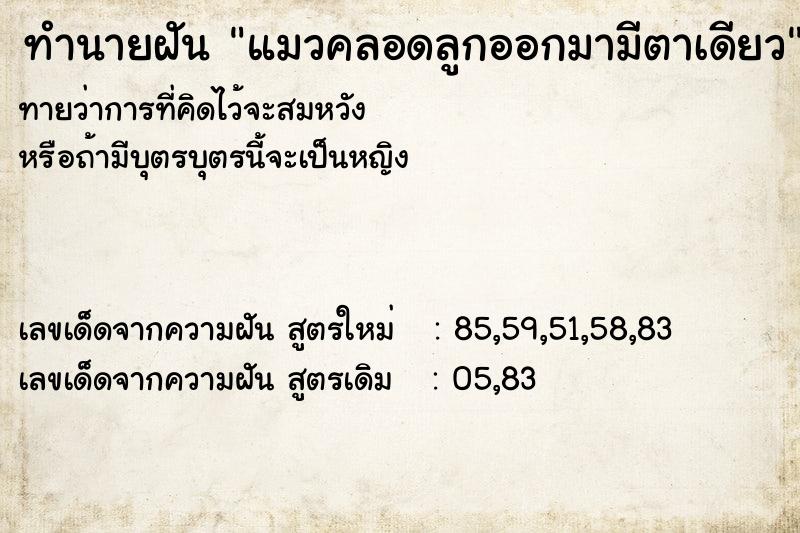 ทำนายฝันแมวคลอดลูกออกมามีตาเดียว ทำนายฝันทำนายฝันแมวคลอดลูกออกมามีตาเดียว