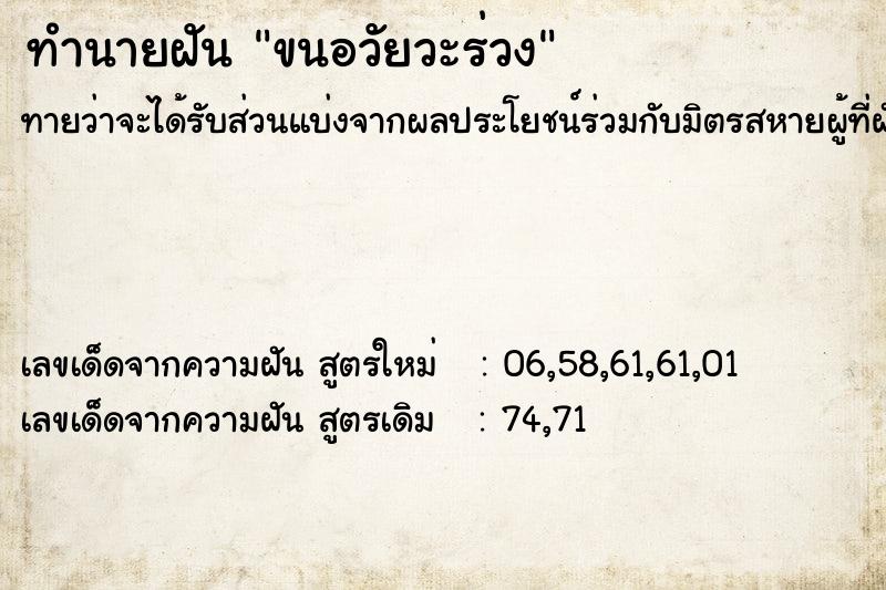 ทำนายฝัน ขนอวัยวะร่วง ทำนายฝัน ขนอวัยวะร่วง
