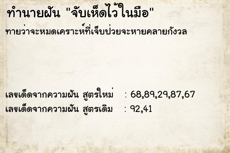 ทำนายฝันทำนายฝันจับเห็ดไว้ในมือ