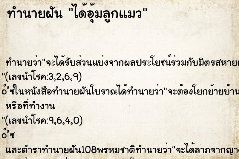 ทำนายฝัน ได้อุ้มลูกแมว ทำนายฝัน ได้อุ้มลูกแมว