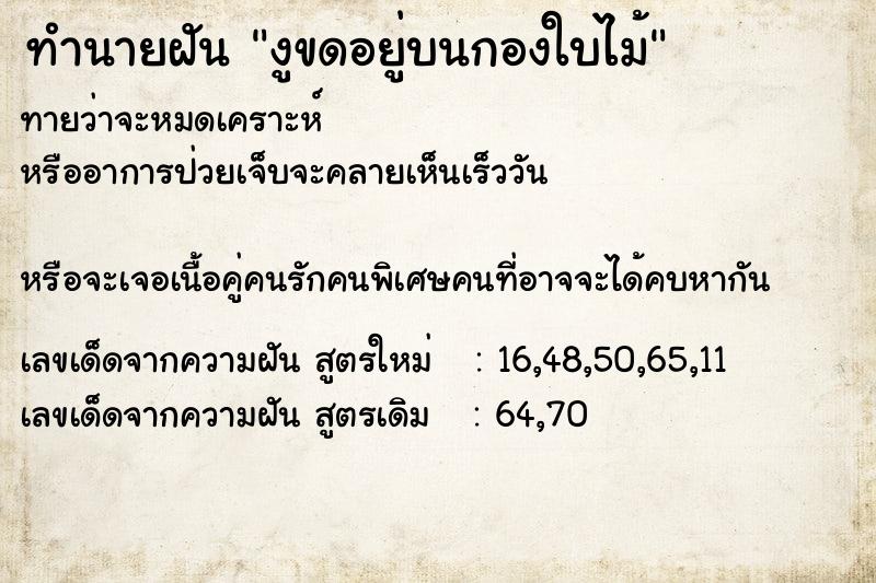 ทำนายฝันทำนายฝันงูขดอยู่บนกองใบไม้