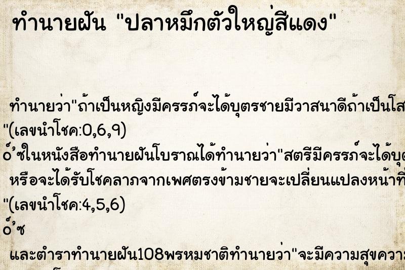 ทำนายฝันปลาหมึกตัวใหญ่สีแดง ทำนายฝันทำนายฝันปลาหมึกตัวใหญ่สีแดง