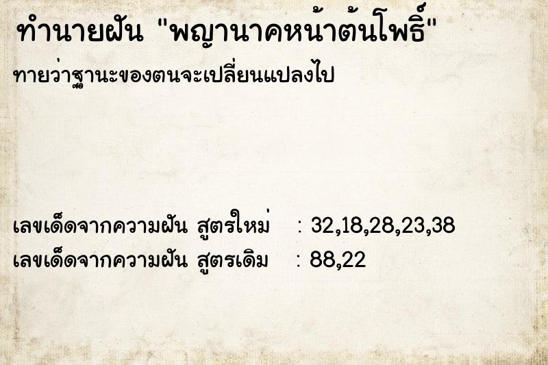 ทำนายฝันทำนายฝันพญานาคหน้าต้นโพธิ์