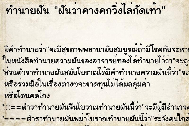 ทำนายฝัน ฝันว่าคางคกวิ่งไล่กัดเท้า ทำนายฝัน ฝันว่าคางคกวิ่งไล่กัดเท้า