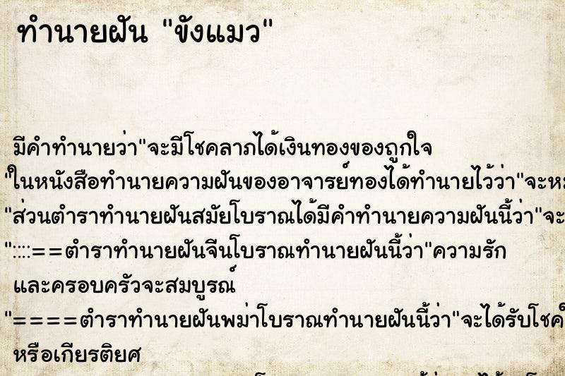 ทำนายฝันทำนายฝันขังแมว
