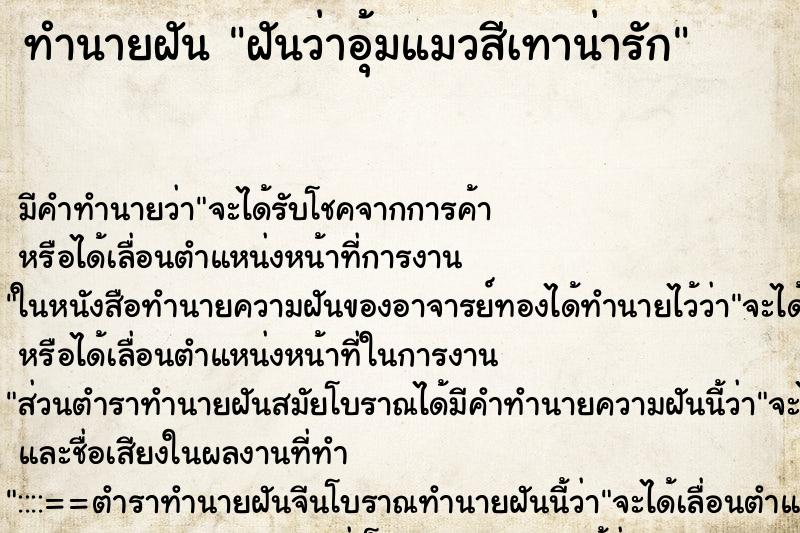 ทำนายฝัน ฝันว่าอุ้มแมวสีเทาน่ารัก ทำนายฝัน ฝันว่าอุ้มแมวสีเทาน่ารัก