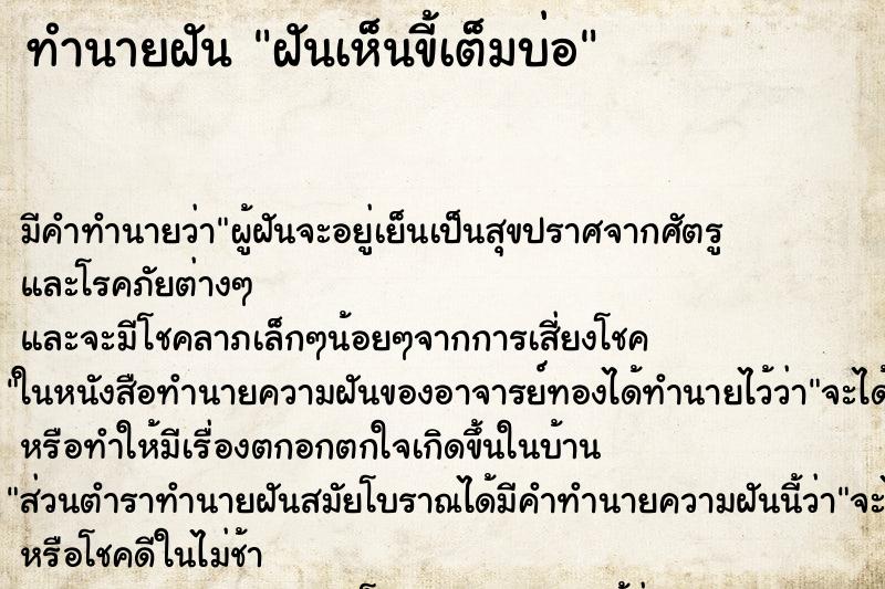 ทำนายฝัน ฝันเห็นขี้เต็มบ่อ ทำนายฝัน ฝันเห็นขี้เต็มบ่อ