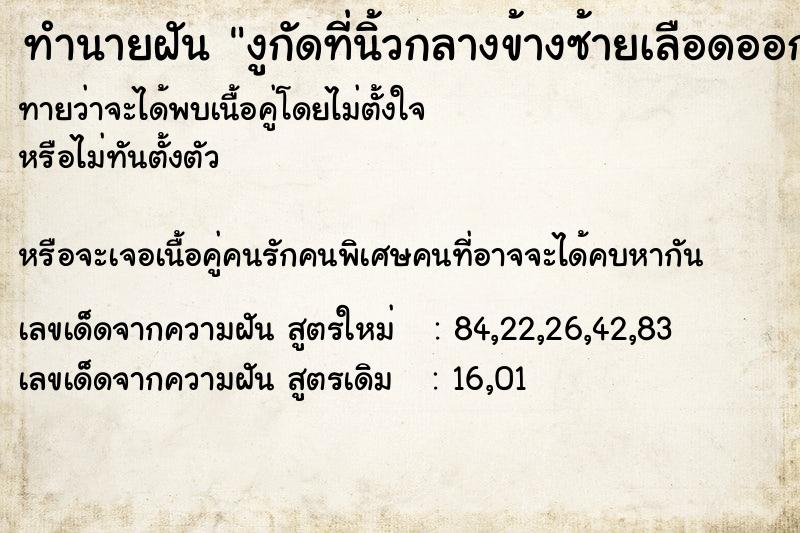 ทำนายฝันทำนายฝันงูกัดที่นิ้วกลางข้างซ้ายเลือดออก