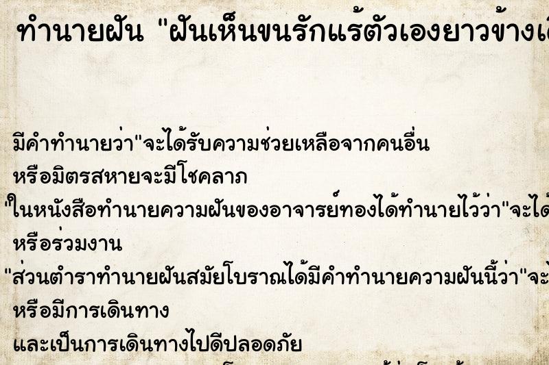 ทำนายฝัน ฝันเห็นขนรักแร้ตัวเองยาวข้างเดียวดกมาก ตำราโบราณ แม่นที่สุดในโลก