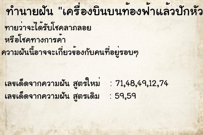 ทำนายฝันทำนายฝันเครื่องบินบนท้องฟ้าแล้วปักหัวดิ่งลงพื้น