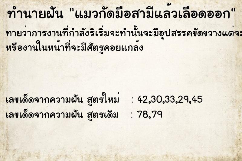 ทำนายฝันทำนายฝันแมวกัดมือสามีแล้วเลือดออก