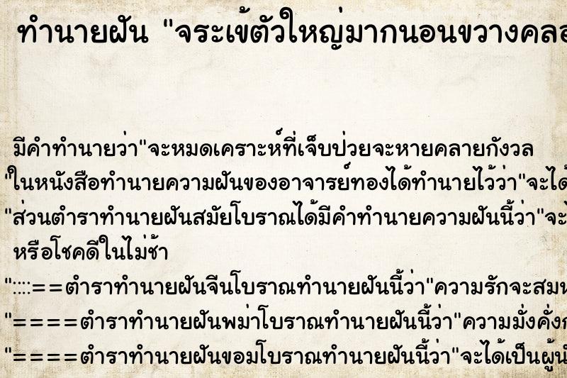 ทำนายฝันจระเข้ตัวใหญ่มากนอนขวางคลอง ทำนายฝันทำนายฝันจระเข้ตัวใหญ่มากนอนขวางคลอง