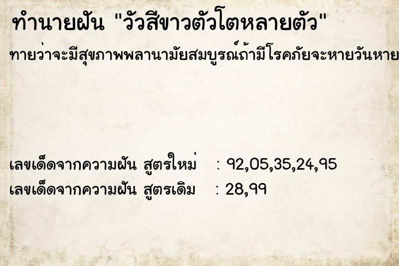 ทำนายฝันวัวสีขาวตัวโตหลายตัว ทำนายฝันทำนายฝันวัวสีขาวตัวโตหลายตัว
