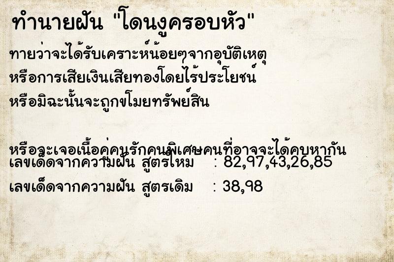 ทำนายฝันโดนงูครอบหัว ทำนายฝันทำนายฝันโดนงูครอบหัว