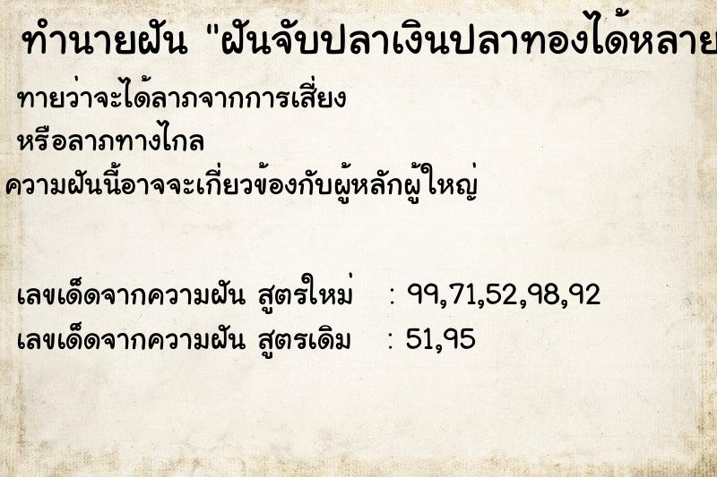ทำนายฝันฝันจับปลาเงินปลาทองได้หลายตัว ทำนายฝันทำนายฝันฝันจับปลาเงินปลาทองได้หลายตัว