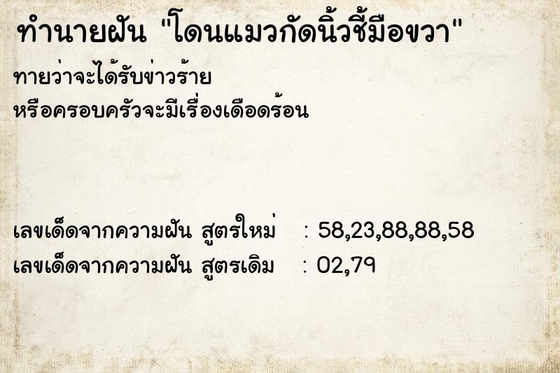 ทำนายฝันทำนายฝันโดนแมวกัดนิ้วชี้มือขวา