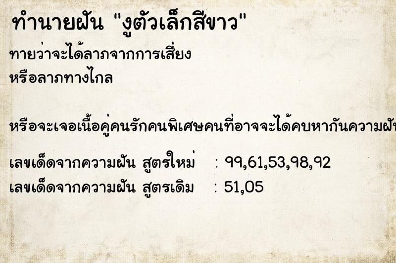 ทำนายฝัน งูตัวเล็กสีขาว ทำนายฝัน งูตัวเล็กสีขาว