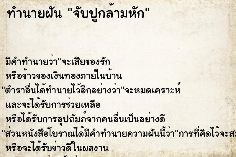 ทำนายฝันจับปูกล้ามหัก ทำนายฝันทำนายฝันจับปูกล้ามหัก