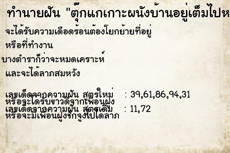 ทำนายฝันตุ๊กแกเกาะผนังบ้านอยู่เต็มไปหมด ทำนายฝันทำนายฝันตุ๊กแกเกาะผนังบ้านอยู่เต็มไปหมด
