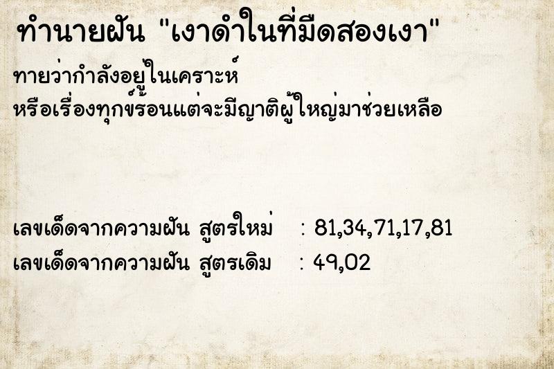 ทำนายฝันเงาดำในที่มืดสองเงา ทำนายฝันทำนายฝันเงาดำในที่มืดสองเงา