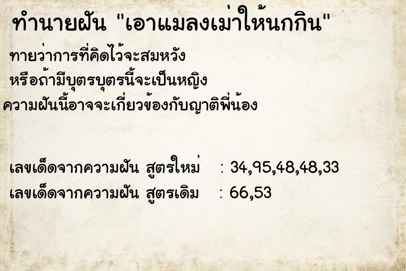 ทำนายฝันทำนายฝันเอาแมลงเม่าให้นกกิน