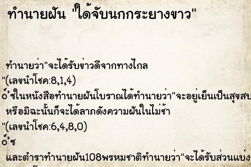 ทำนายฝัน ใด้จับนกกระยางขาว