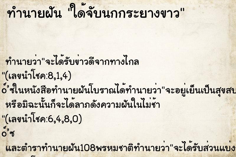 ทำนายฝัน ใด้จับนกกระยางขาว ตำราโบราณ แม่นที่สุดในโลก