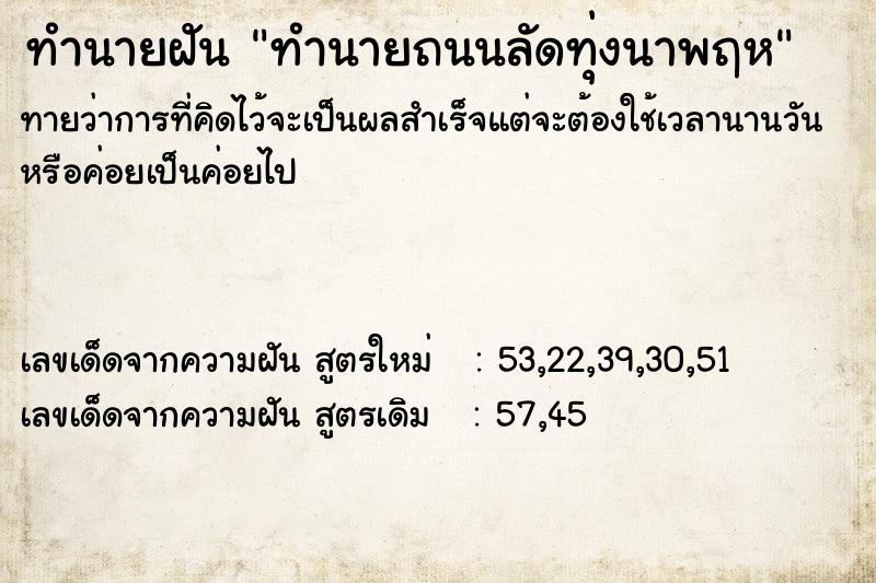 ทำนายฝันทำนายถนนลัดทุ่งนาพฤห ทำนายฝันทำนายฝันทำนายถนนลัดทุ่งนาพฤห