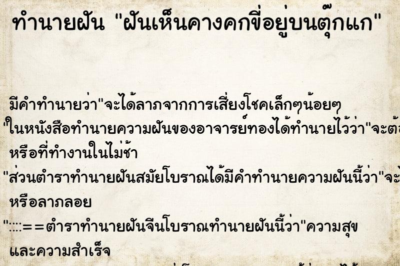 ทำนายฝันฝันเห็นคางคกขี่อยู่บนตุ๊กแก ทำนายฝันทำนายฝันฝันเห็นคางคกขี่อยู่บนตุ๊กแก