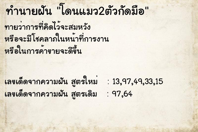 ทำนายฝันทำนายฝันโดนแมว2ตัวกัดมือ