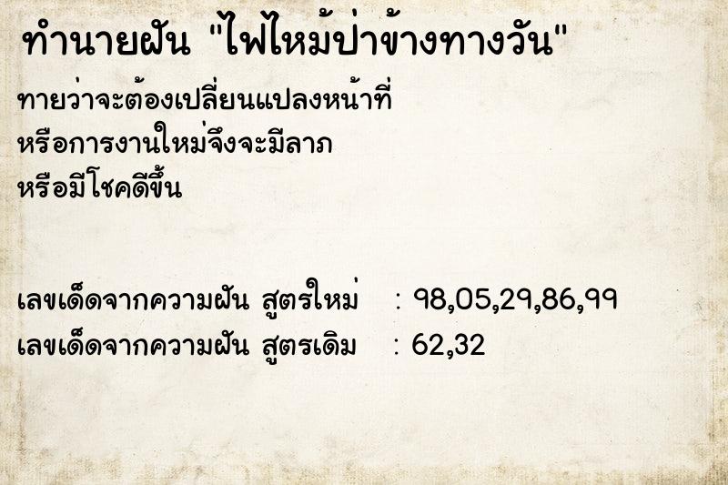 ทำนายฝันทำนายฝันไฟไหม้ป่าข้างทางวัน