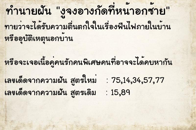 ทำนายฝัน งูจงอางกัดที่หน้าอกซ้าย ทำนายฝัน งูจงอางกัดที่หน้าอกซ้าย