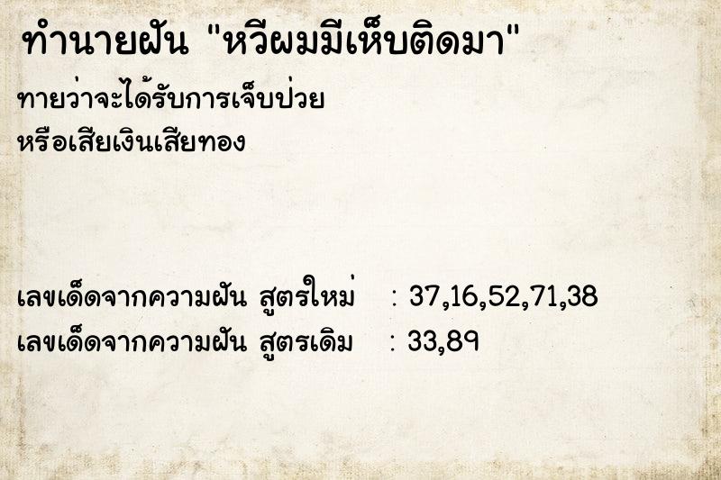 ทำนายฝันทำนายฝันหวีผมมีเห็บติดมา