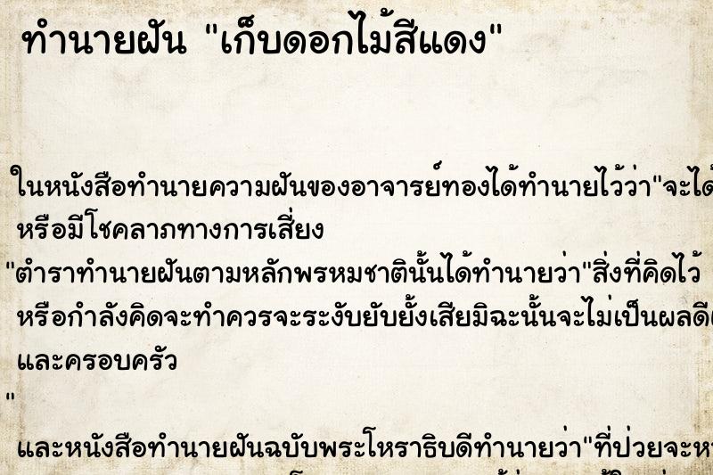 ทำนายฝันเก็บดอกไม้สีแดง ทำนายฝันทำนายฝันเก็บดอกไม้สีแดง