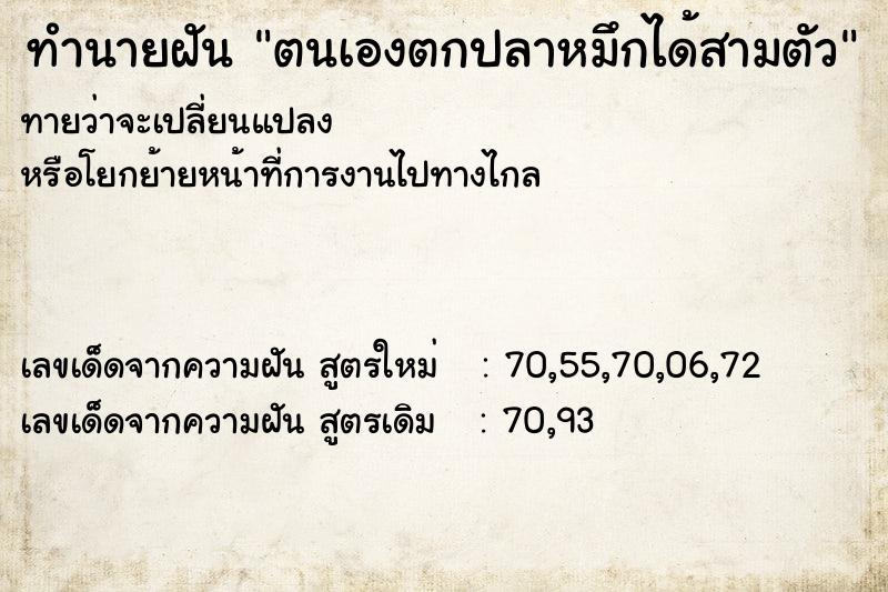 ทำนายฝันทำนายฝันตนเองตกปลาหมึกได้สามตัว