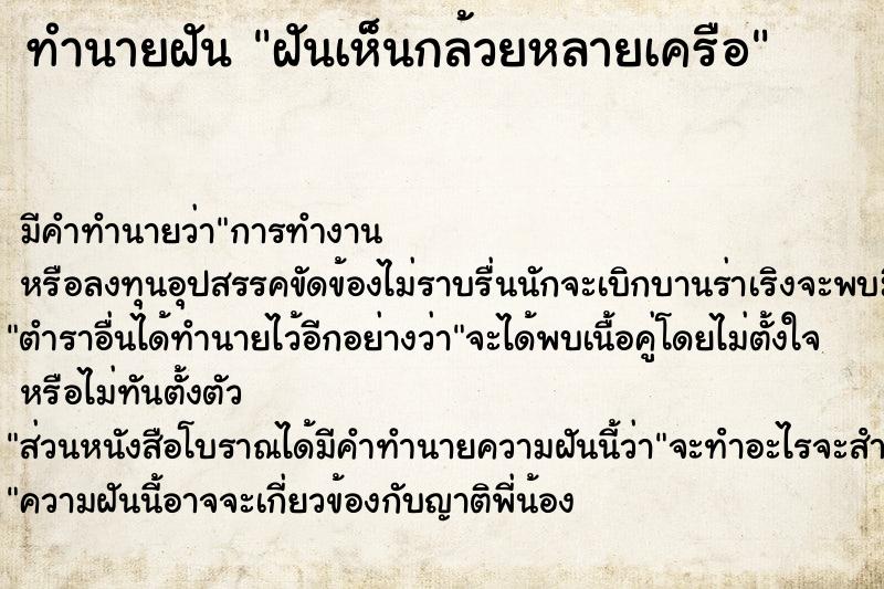 ทำนายฝันฝันเห็นกล้วยหลายเครือ ทำนายฝันทำนายฝันฝันเห็นกล้วยหลายเครือ