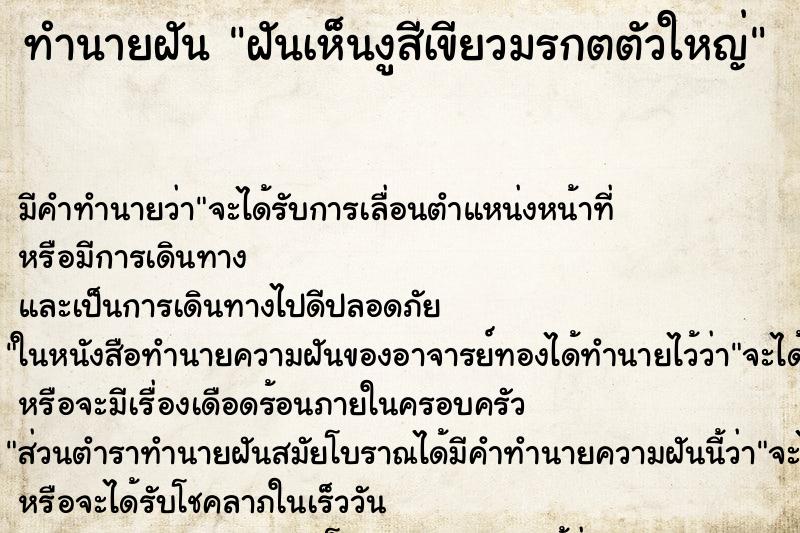 ทำนายฝัน ฝันเห็นงูสีเขียวมรกตตัวใหญ่ ทำนายฝัน ฝันเห็นงูสีเขียวมรกตตัวใหญ่