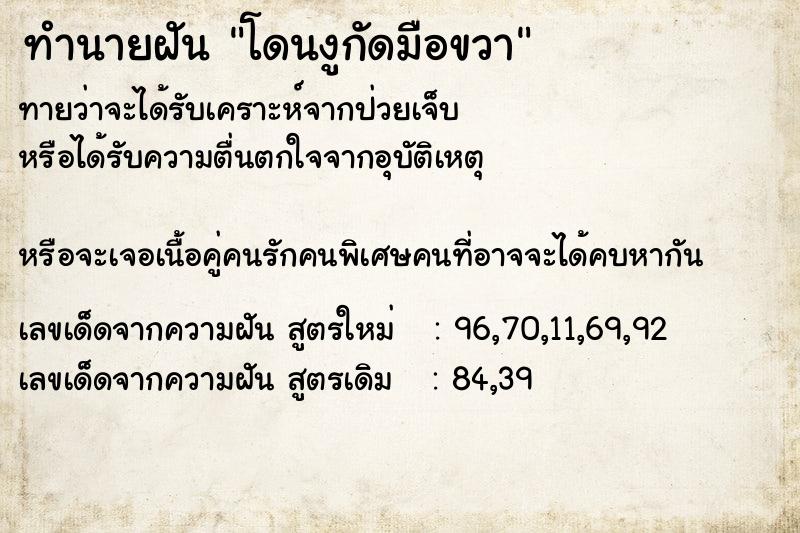 ทำนายฝัน โดนงูกัดมือขวา ทำนายฝัน โดนงูกัดมือขวา
