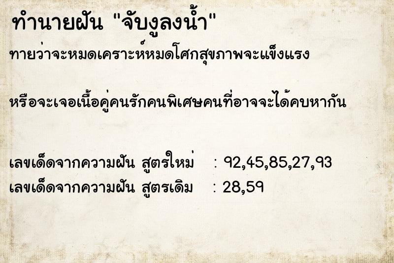 ทำนายฝันจับงูลงน้ำ ทำนายฝันทำนายฝันจับงูลงน้ำ