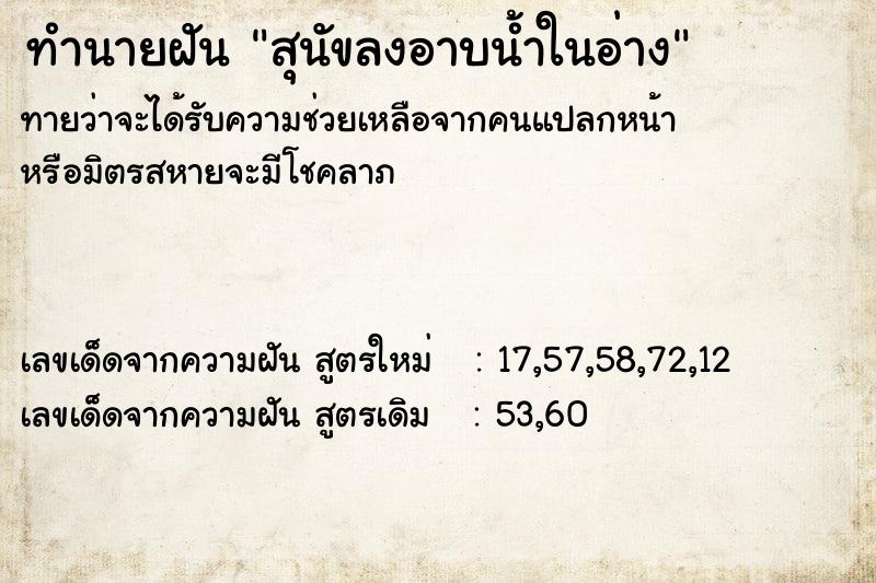 ทำนายฝันทำนายฝันสุนัขลงอาบน้ำในอ่าง