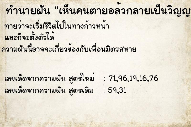 ทำนายฝันทำนายฝันเห็นคนตายอล้วกลายเป็นวิญญาณมาหา