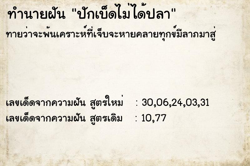 ทำนายฝัน ปักเบ็ดไม่ได้ปลา ทำนายฝัน ปักเบ็ดไม่ได้ปลา