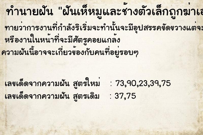 ทำนายฝันฝันเห็หมูและช้างตัวเล็กถูกฆ่าเอามาบรวงสรวง ทำนายฝันทำนายฝันฝันเห็หมูและช้างตัวเล็กถูกฆ่าเอามาบรวงสรวง