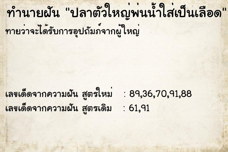 ทำนายฝันปลาตัวใหญ่พ่นน้ำใส่เป็นเลือด ทำนายฝันทำนายฝันปลาตัวใหญ่พ่นน้ำใส่เป็นเลือด