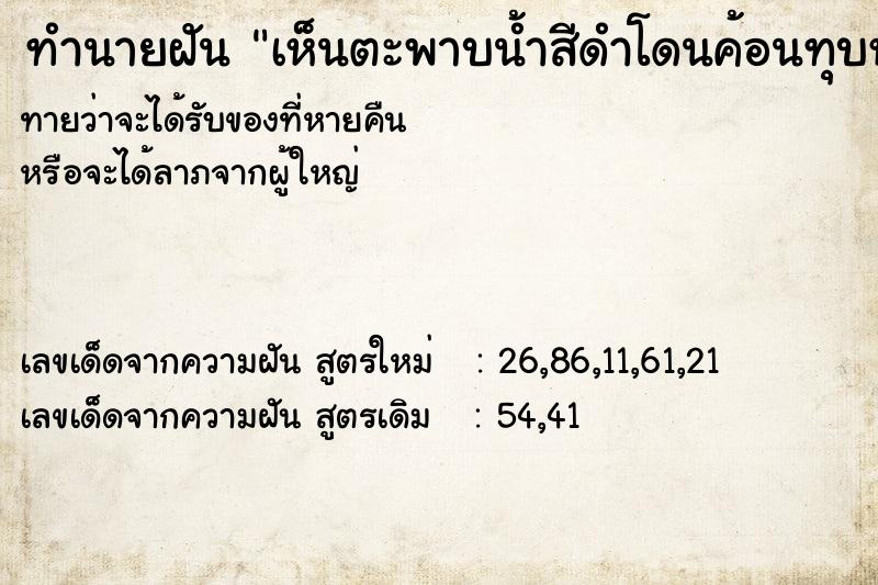 ทำนายฝันทำนายฝันเห็นตะพาบน้ำสีดำโดนค้อนทุบหัว