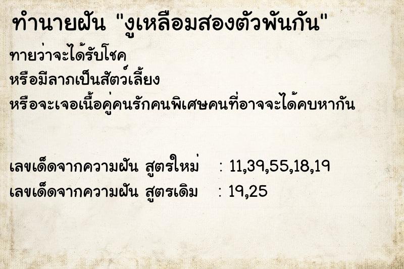 ทำนายฝัน งูเหลือมสองตัวพันกัน