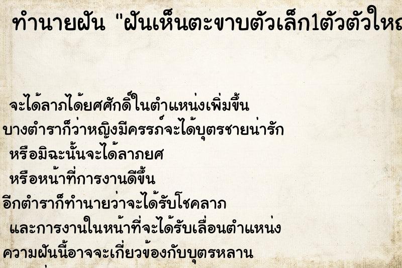 ทำนายฝันทำนายฝันฝันเห็นตะขาบตัวเล็ก1ตัวตัวใหญ่1ตัว