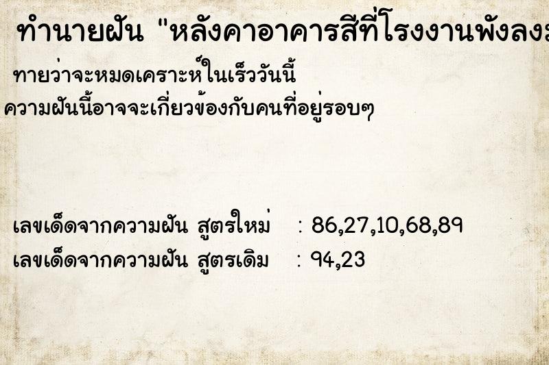 ทำนายฝัน หลังคาอาคารสีที่โรงงานพังลงมา ทำนายฝัน หลังคาอาคารสีที่โรงงานพังลงมา